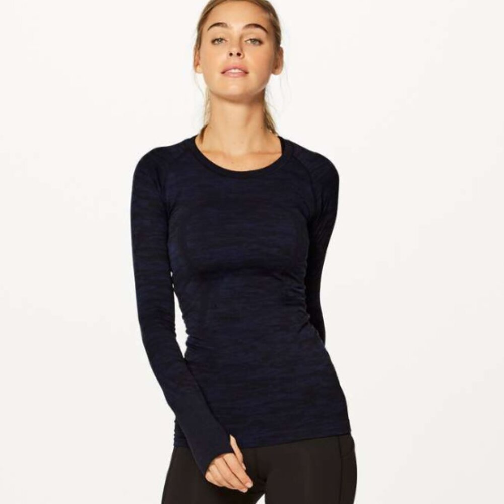 Lululemon Swiftly Tech Long Sleeve Crew Midnight Navy Psychic Black 6 - Picture 3 of 14